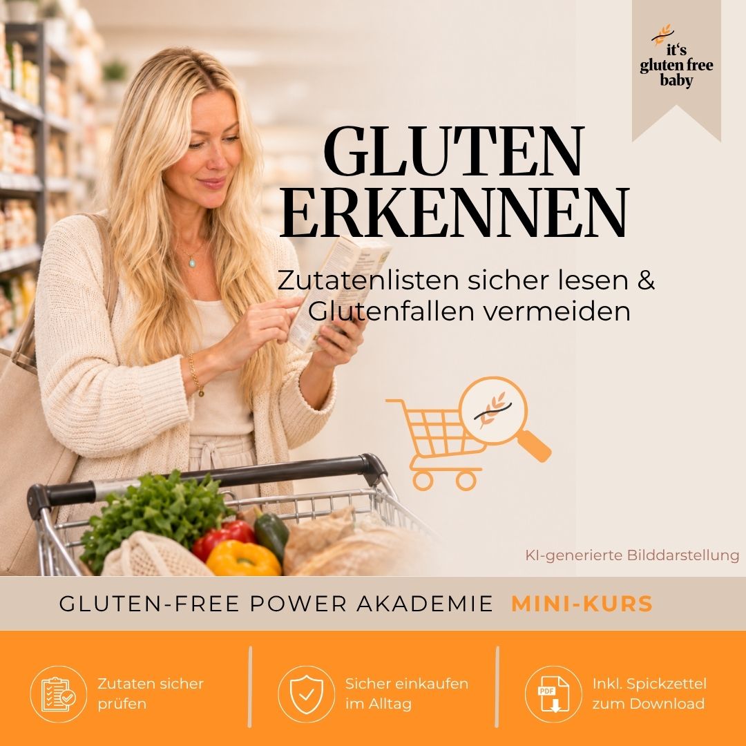 Gluten erkennen und Zutatenlisten sicher lesen: Minikurs der Gluten-Free Power Akademie für sicheres glutenfreies Einkaufen bei Zöliakie.