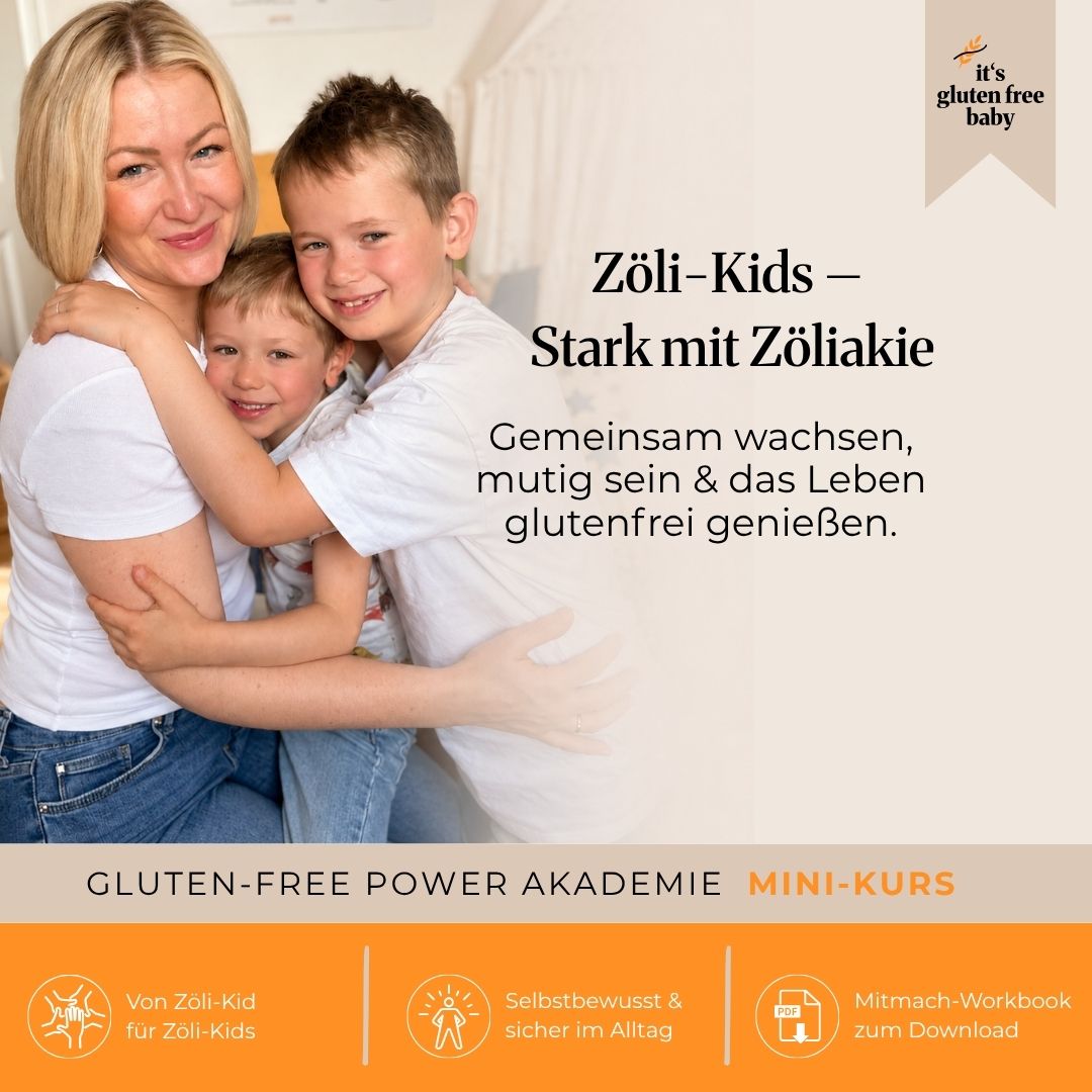 Aurelie umarmt ihre beiden Söhne – Kursbild „Zöli-Kids – Stark mit Zöliakie“ für Kinder mit Zöliakie und einen selbstbewussten glutenfreien Alltag.